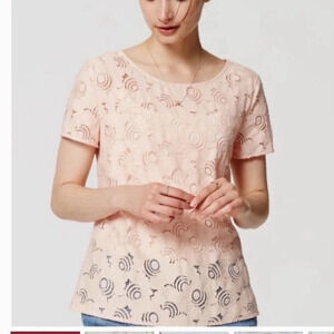 NWT Ann Taylor Loft Lace Peachy Pink Lace Peplum Back Top Sz L